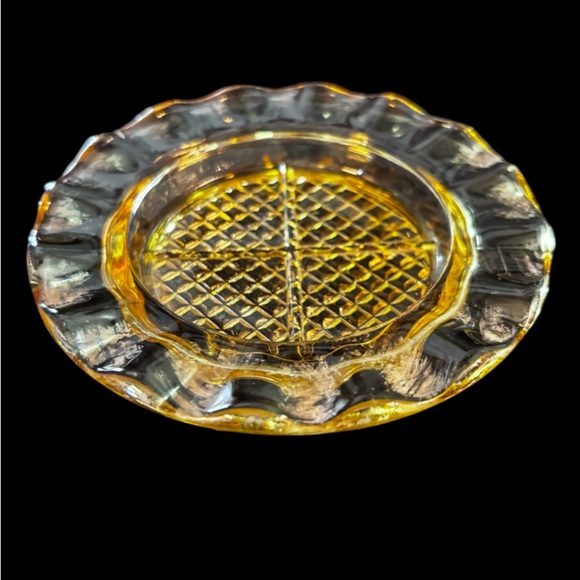 Jeannette Glass Homespun Ashtray/Coaster - Depression Glass dish yellow - Picture 1 of 2